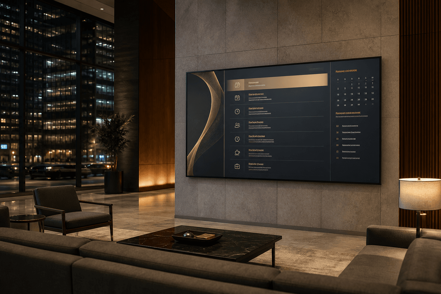 Enterprise lobby display representing PCN Cloud secure infrastructure
